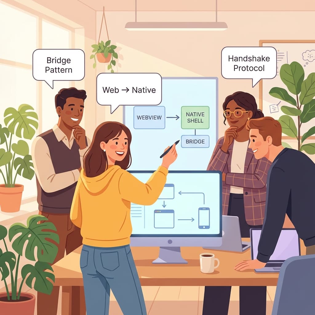 Junior developer collaborating with team on webview architecture